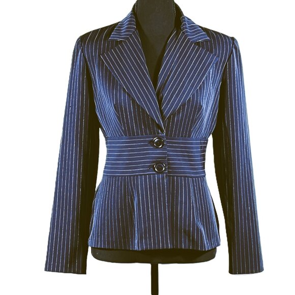 DBY Ltd. Jackets & Blazers - DBY Ltd. Blazer / Jacket - Dark Navy Blue - Pinstriped, Size 3/4